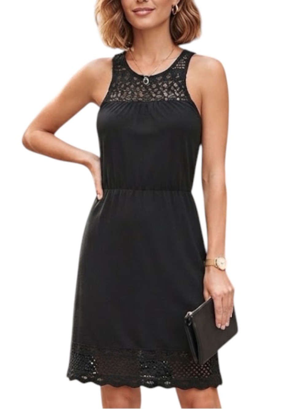 Resortwear Bohemian Sleeveless Crochet Tie Waist Dress Black XS Extra Small H&M